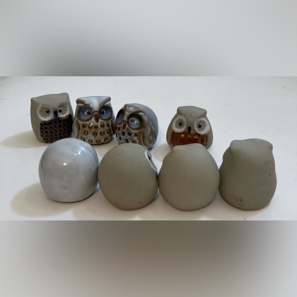 Set of 8 ceramic miniature owls - Picture 5 of 8